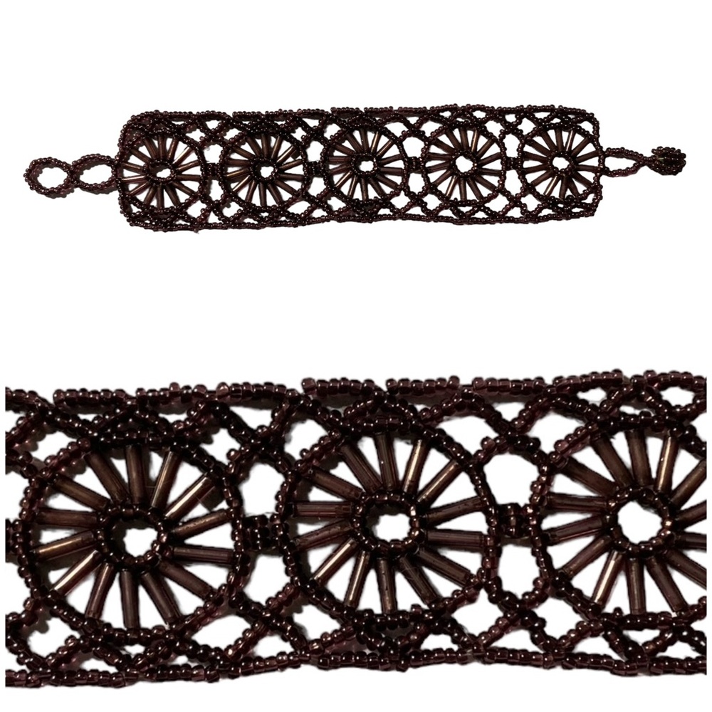 Glass Beaded Cuff Bracelet - Burgundy in color